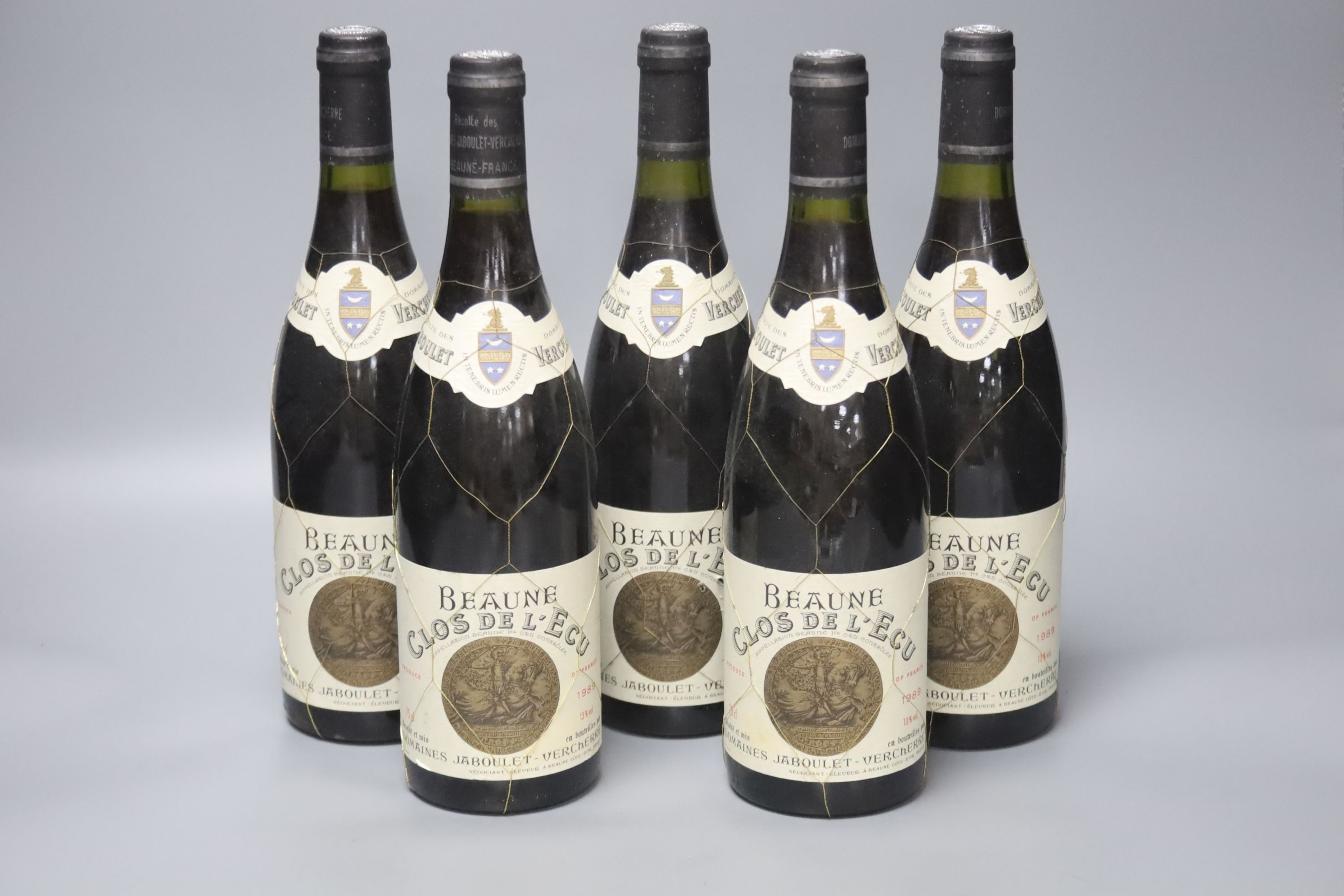 Five bottles of Jaboulet-Vercherre Beaune Clos de LEcu, 1989, 75cl